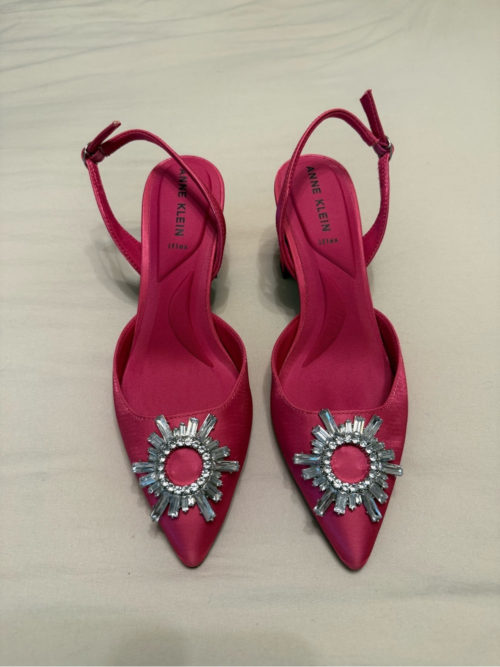 Anne Klein Pink Embellished Slingback Pointed-Toe Heels